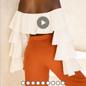 TIERED RUFFLE BARDOT TOP IN CREAM